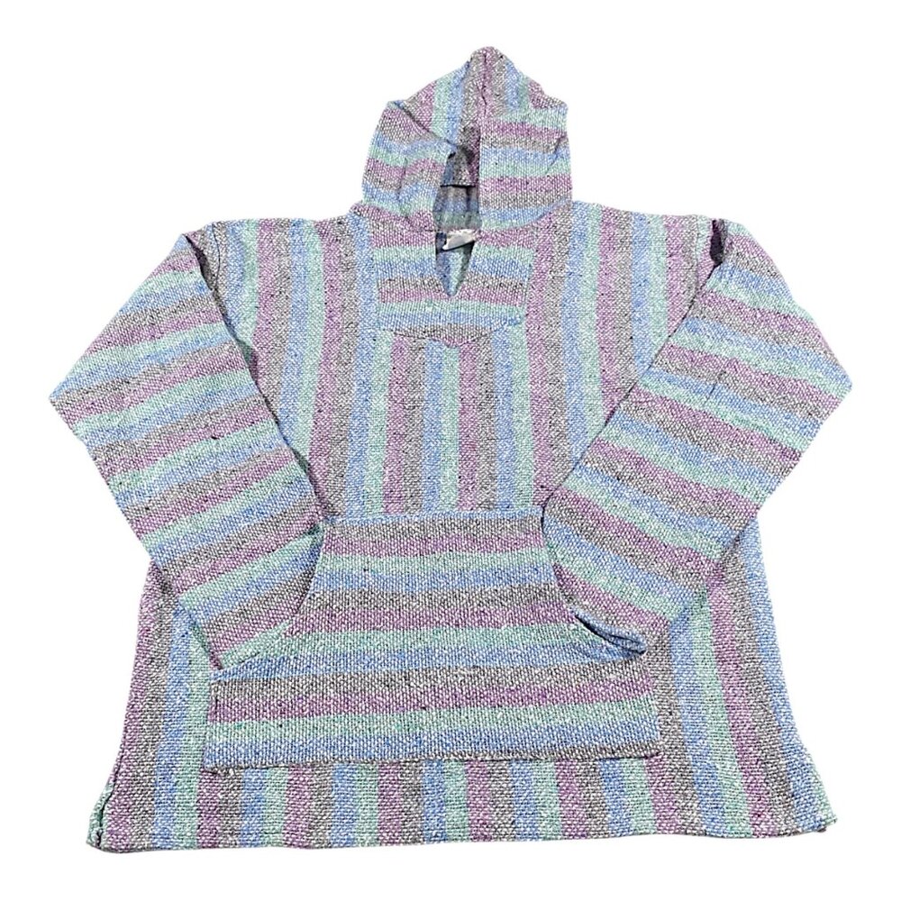 Baja Sweater Mens XL Hoodie Stripe Rug Jerga Pullover Skater Surfer Grunge Boho